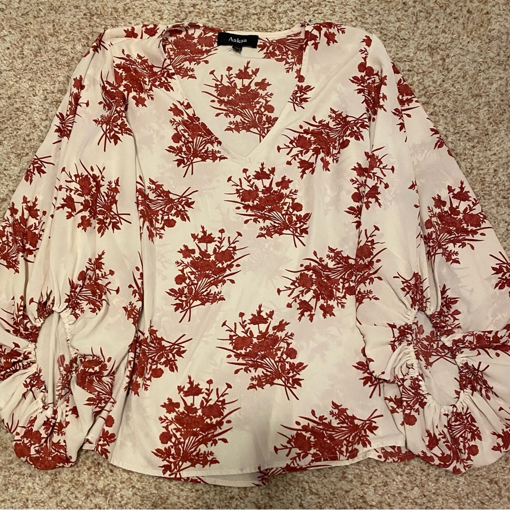 Aakaa Cream and Red Floral Blouse